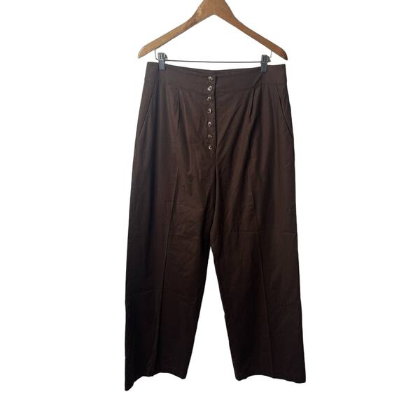 Reformation Brown Rox Button Front Wide Leg Trouser Pants Womens Size 12 - Picture 4 of 8